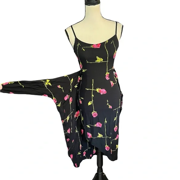 Vintage 90s Betsey Johnson Floral Rose Faux Wrap Dress - Picture 5 of 9